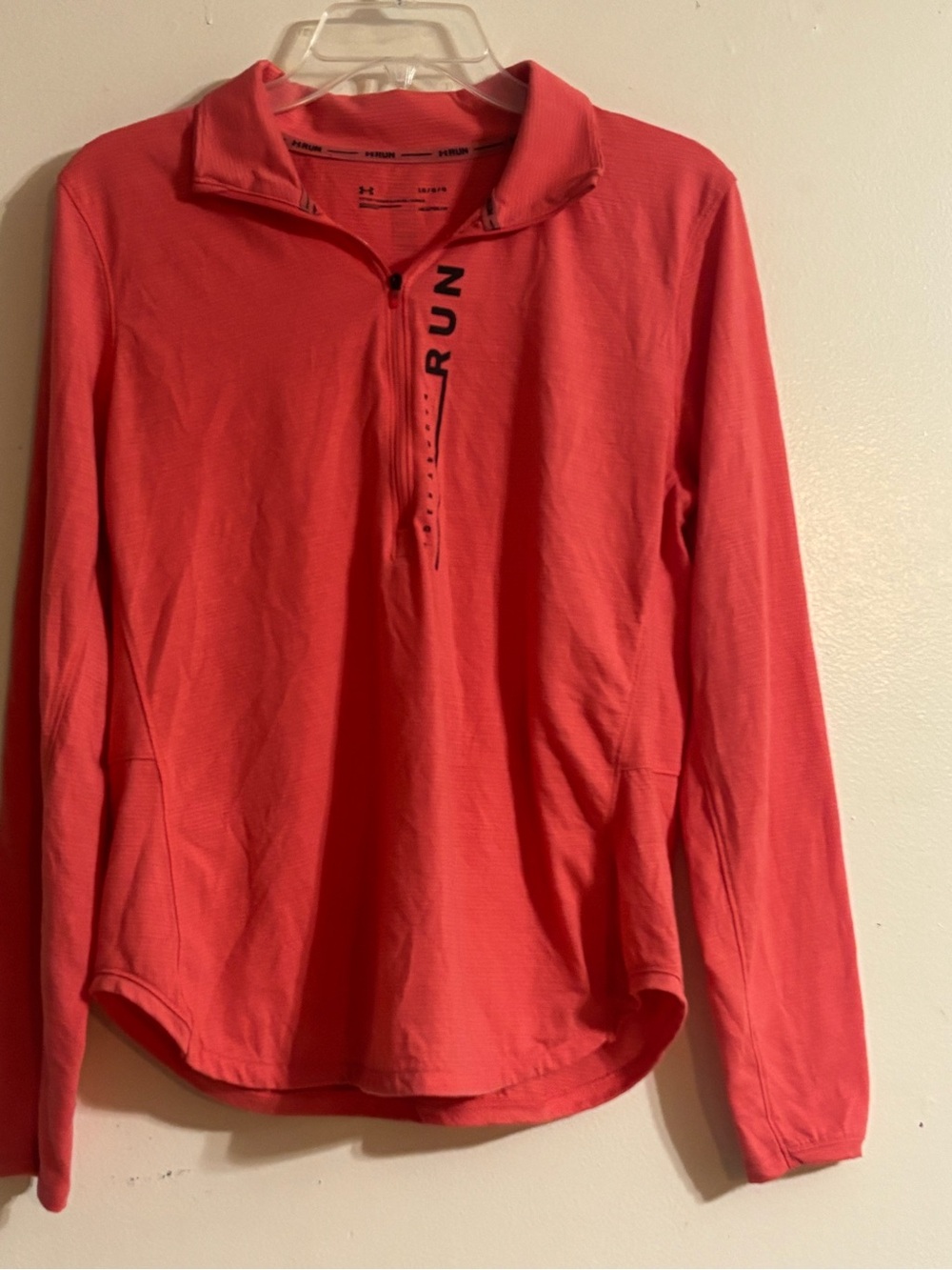 Under Armour bright Coral Quarter-Zip Long Sleeve Pullover Heat Gear Run